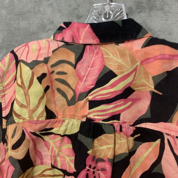 Chicos Top Women Large 2 Floral 100% Linen Button 3/4 Sleeve Collared Beachy - Picture 5 of 9